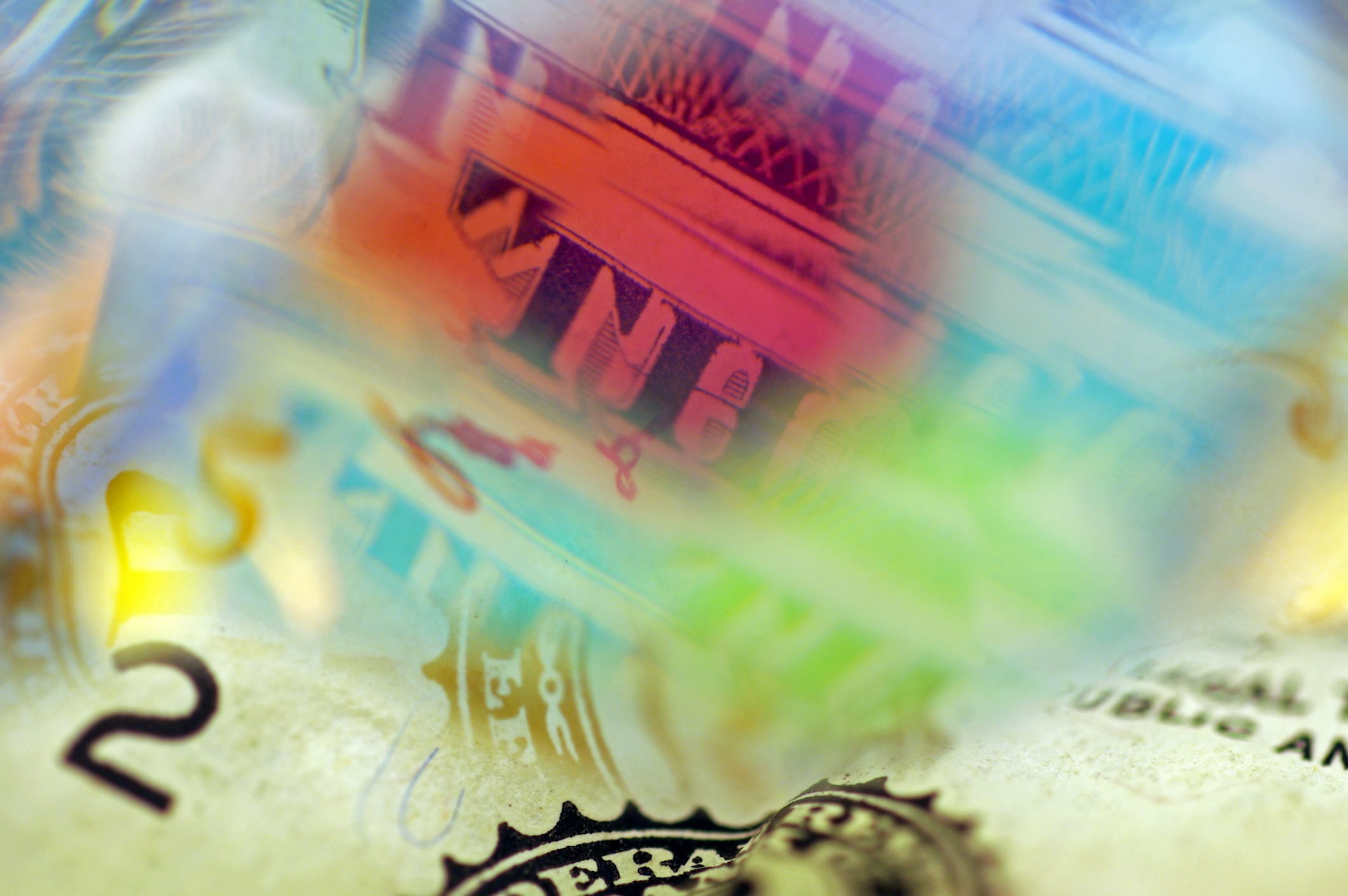 American dollar bill seen through a prism, close-up and full frame