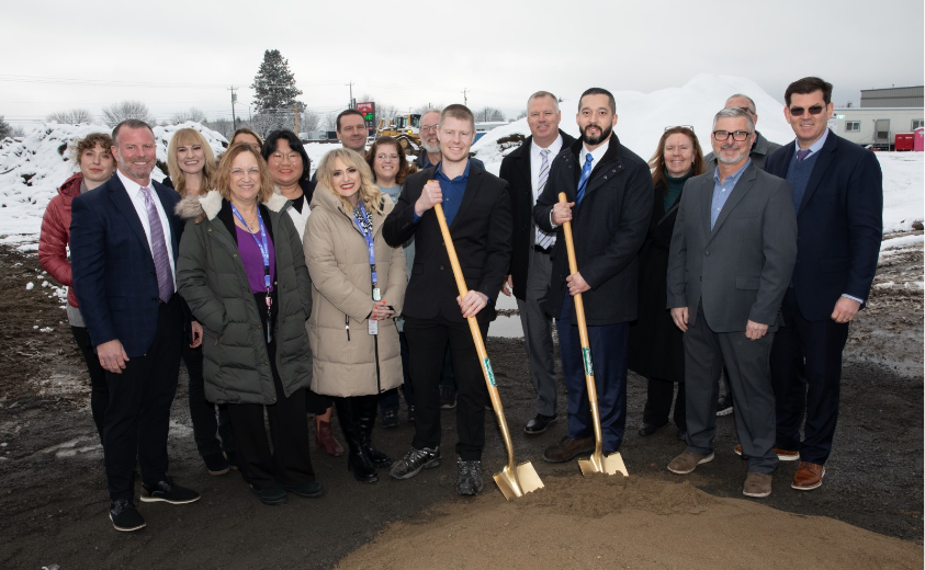 Solstice employees break ground on the Spokane Valley, WA, expansion in December 2025.